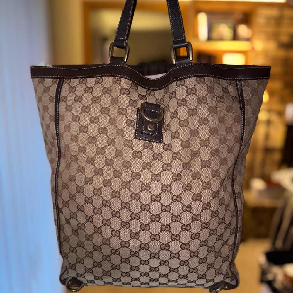 Vintage Gucci Beige and Brown Monogram Tote